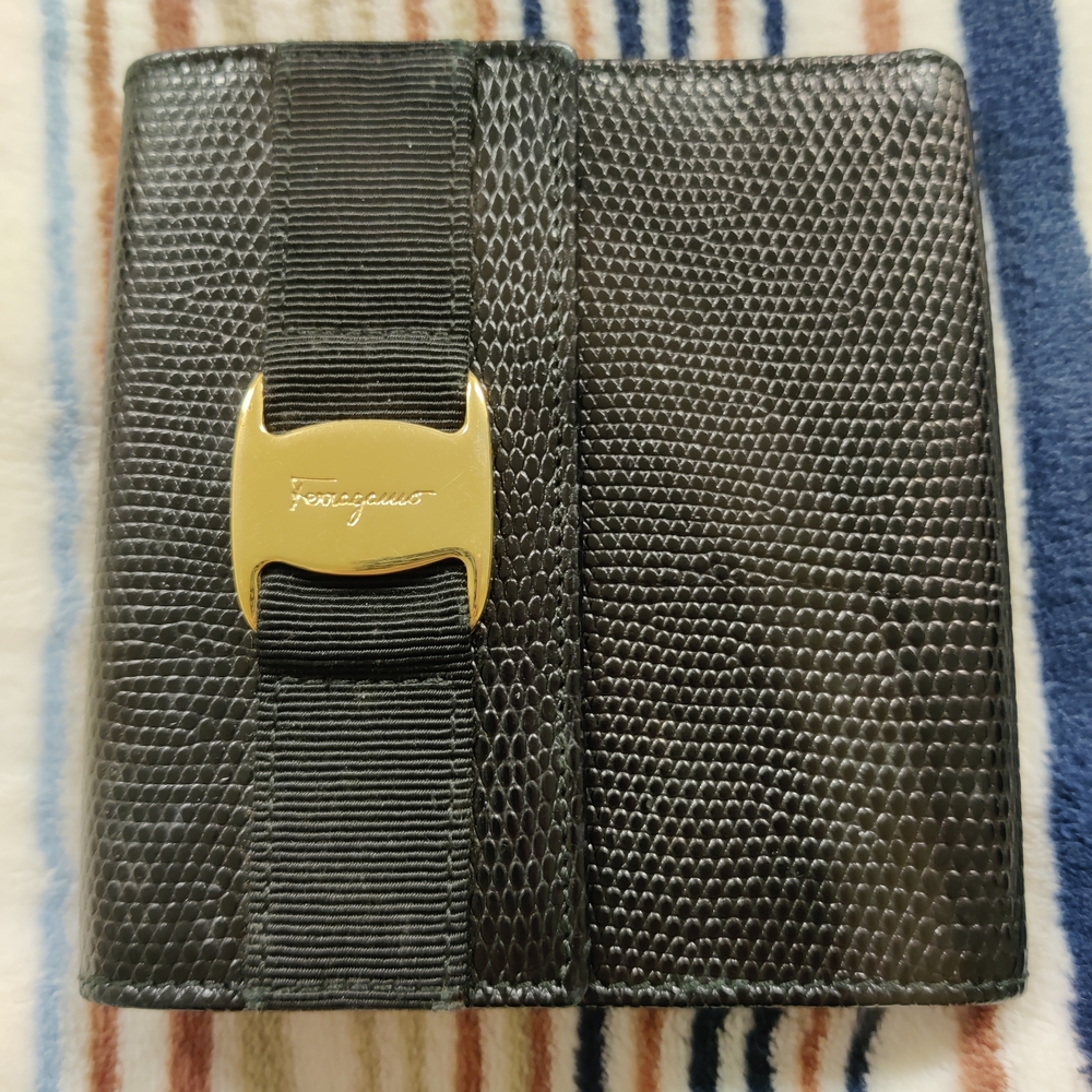 Salvatore Ferragamo Black Textured Leather Card Holder